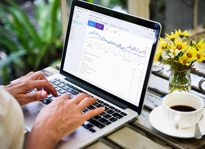 search console performance report presented in a laptop